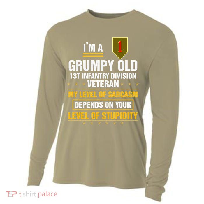 Grumpy Old 1st Infantry Division Veteran Father Day Cooling Performance Long Sleeve Crew