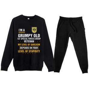 Grumpy Old 1st Special Forces Group Veteran Father Day Premium Crewneck Sweatsuit Set