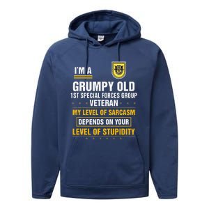 Grumpy Old 1st Special Forces Group Veteran Father Day Performance Fleece Hoodie