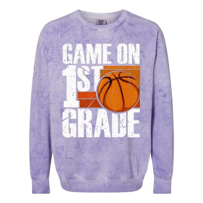 Game On 1st Grade Basketball Back To School First Grade Team Colorblast Crewneck Sweatshirt