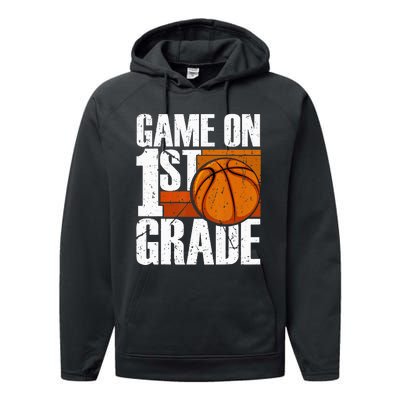 Game On 1st Grade Basketball Back To School First Grade Team Performance Fleece Hoodie