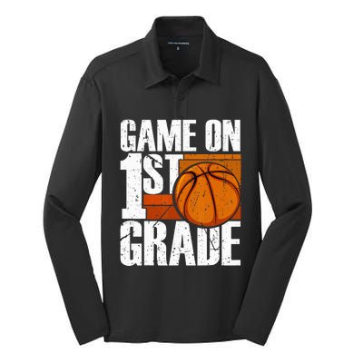 Game On 1st Grade Basketball Back To School First Grade Team Silk Touch Performance Long Sleeve Polo