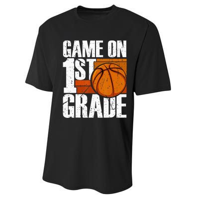 Game On 1st Grade Basketball Back To School First Grade Team Performance Sprint T-Shirt