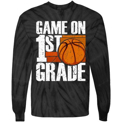 Game On 1st Grade Basketball Back To School First Grade Team Tie-Dye Long Sleeve Shirt