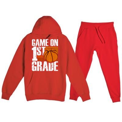 Game On 1st Grade Basketball Back To School First Grade Team Premium Hooded Sweatsuit Set