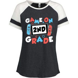 Game On 2nd Grade Second First Day School Gaming Gamer Enza Ladies Jersey Colorblock Tee