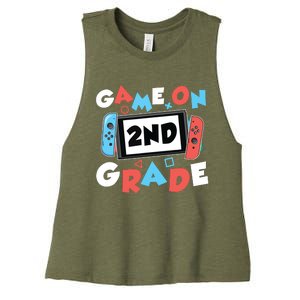 Game On 2nd Grade Second First Day School Gaming Gamer Women's Racerback Cropped Tank