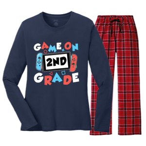 Game On 2nd Grade Second First Day School Gaming Gamer Women's Long Sleeve Flannel Pajama Set 