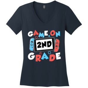 Game On 2nd Grade Second First Day School Gaming Gamer Women's V-Neck T-Shirt