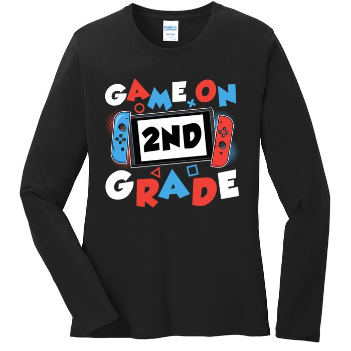 Game On 2nd Grade Second First Day School Gaming Gamer Boy Ladies Long Sleeve Shirt