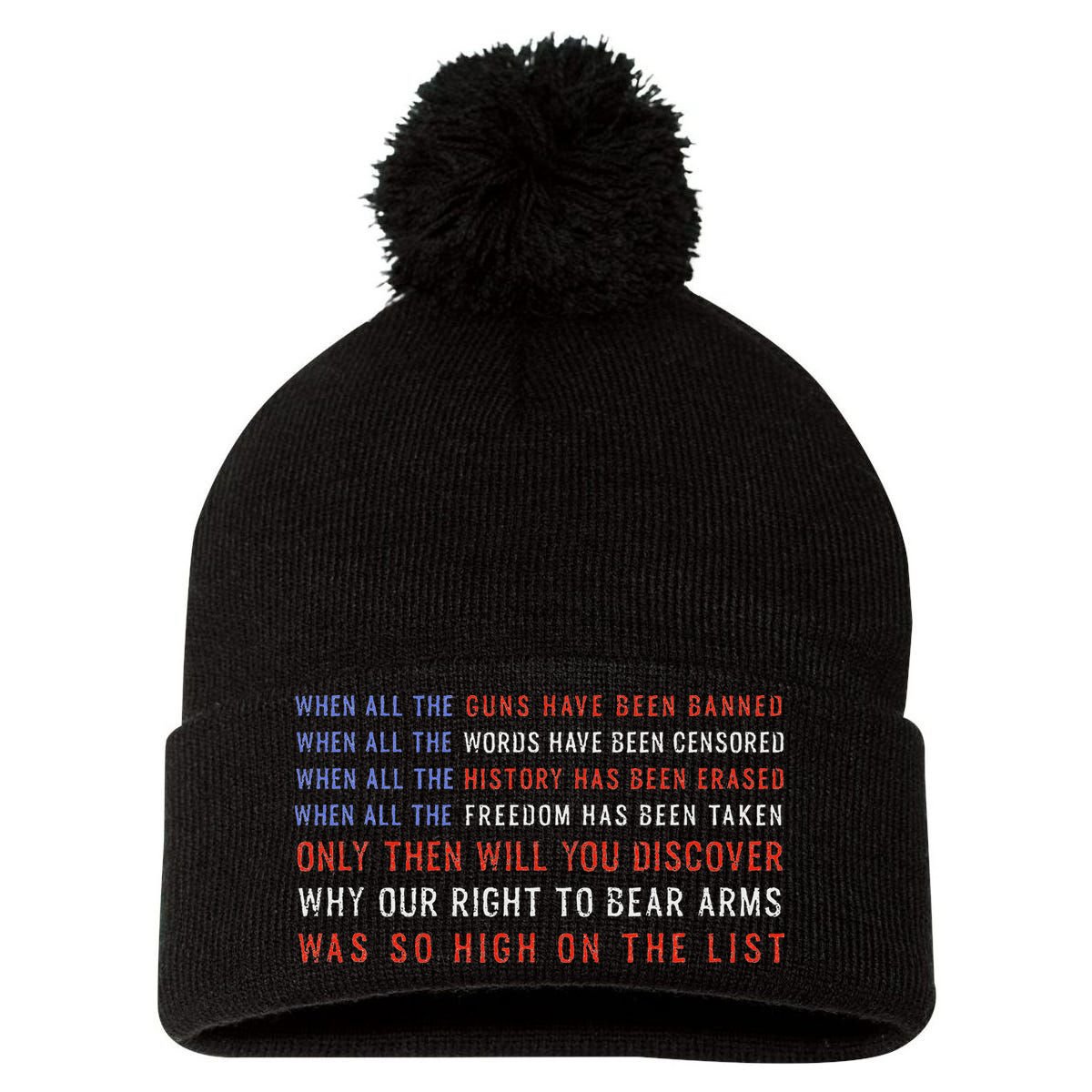 Gun Owner 2a Second Amendment Freedom Flag Quote Pom Pom 12in Knit Beanie