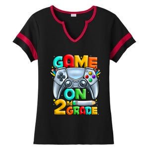 Game On 2nd Grade Back To School 2nd Grade Level Unlocked Ladies Halftime Notch Neck Tee