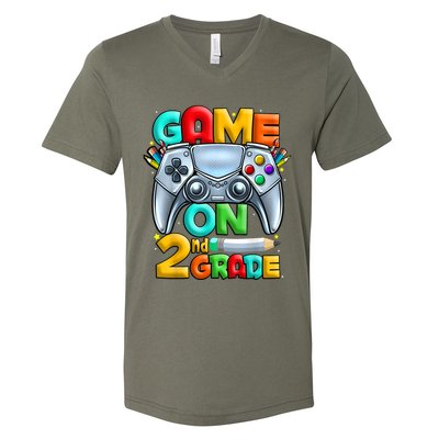 Game On 2nd Grade Back To School 2nd Grade Level Unlocked V-Neck T-Shirt