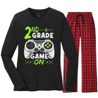 Game On 2nd Grade Back To School Funny Gamer Women's Long Sleeve Flannel Pajama Set 