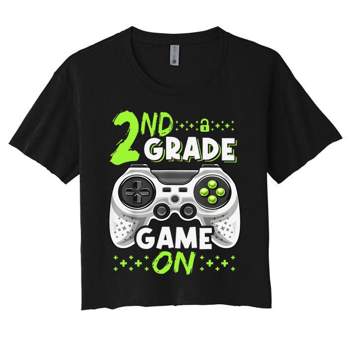 Game On 2nd Grade Back To School Funny Gamer Women's Crop Top Tee