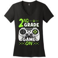 Game On 2nd Grade Back To School Funny Gamer Women's V-Neck T-Shirt