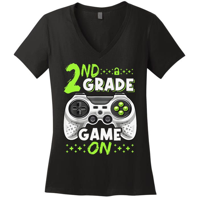 Game On 2nd Grade Back To School Funny Gamer Women's V-Neck T-Shirt