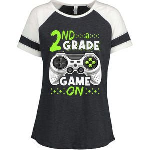 Game On 2nd Grade Back To School Funny Gamer Enza Ladies Jersey Colorblock Tee