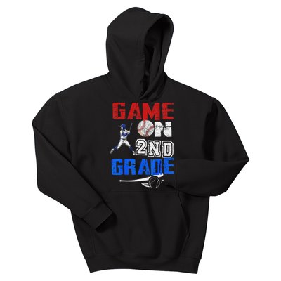 Game On 2nd Grade With Baseball Player First Day Of School Kids Hoodie