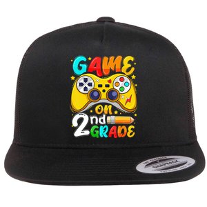 Game On 2nd Grade Back To School Gamer Flat Bill Trucker Hat