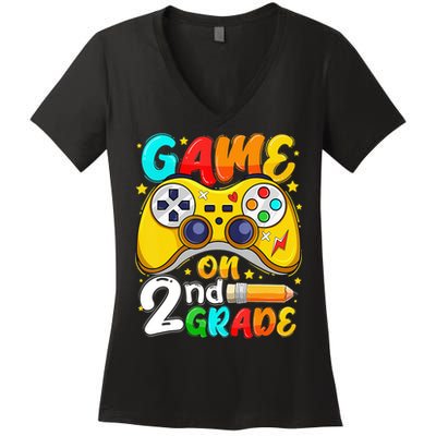 Game On 2nd Grade Back To School Gamer Women's V-Neck T-Shirt
