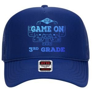 Game On 3Rd Grade Cool Back To School Gamers Gift High Crown Mesh Back Trucker Hat