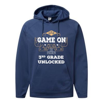 Game On 3Rd Grade Unlocked Cool Back To School Gift Performance Fleece Hoodie