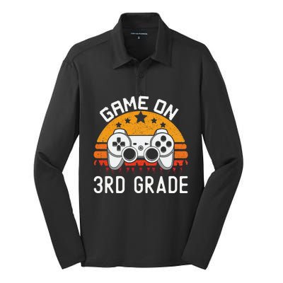 Game On 3rd Grade Back To School Third Grade Gamer Silk Touch Performance Long Sleeve Polo