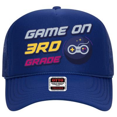 Game On 3Rd Grade Back To School Gift Gamer Student Meaningful Gift High Crown Mesh Back Trucker Hat