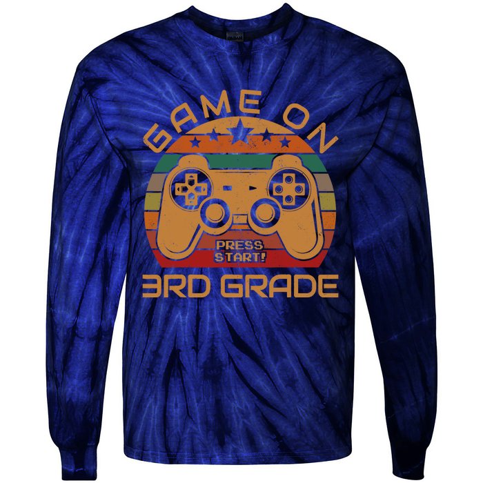 Game On 3rd Grade First Day Gamer Gift Back to School Tie-Dye Long Sleeve Shirt