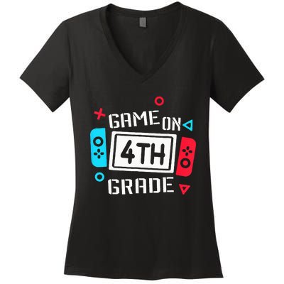 Game On 4th Grade Fourth Grade Back To School Women's V-Neck T-Shirt