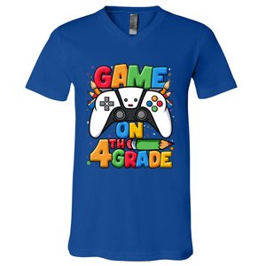 Game On 4Th Grade Back To School Fourth Grade Level Unlocked Gift V-Neck T-Shirt