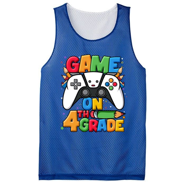 Game On 4Th Grade Back To School Fourth Grade Level Unlocked Gift Mesh Reversible Basketball Jersey Tank