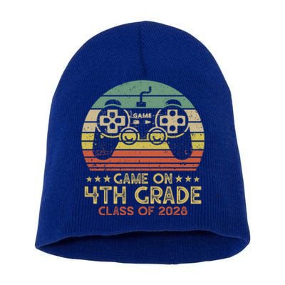 Game On 4Th Grade Gamer Class Of 2028 Vintage Sunset Cute Gift Short Acrylic Beanie