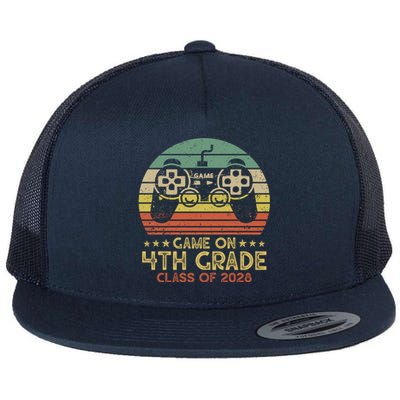 Game On 4Th Grade Gamer Class Of 2028 Vintage Sunset Cute Gift Flat Bill Trucker Hat