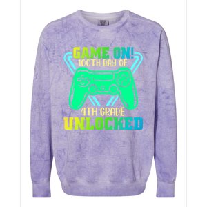 Game On 4Th Grade Unlocked Video Game Lover 100Th Days Gift Colorblast Crewneck Sweatshirt