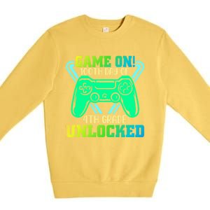 Game On 4Th Grade Unlocked Video Game Lover 100Th Days Gift Premium Crewneck Sweatshirt