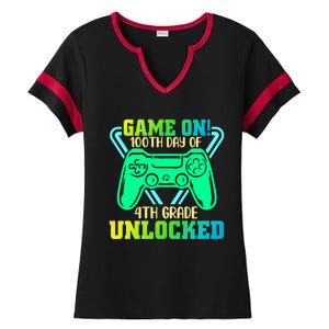 Game On 4Th Grade Unlocked Video Game Lover 100Th Days Gift Ladies Halftime Notch Neck Tee