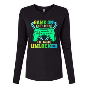 Game On 4Th Grade Unlocked Video Game Lover 100Th Days Gift Womens Cotton Relaxed Long Sleeve T-Shirt