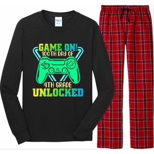 Game On 4Th Grade Unlocked Video Game Lover 100Th Days Gift Long Sleeve Pajama Set