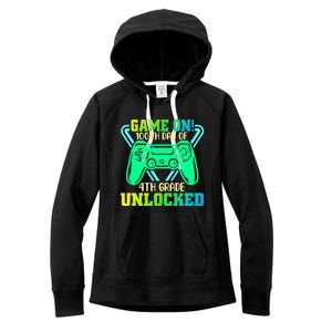 Game On 4Th Grade Unlocked Video Game Lover 100Th Days Gift Women's Fleece Hoodie