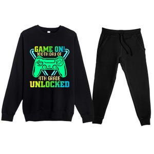 Game On 4Th Grade Unlocked Video Game Lover 100Th Days Gift Premium Crewneck Sweatsuit Set