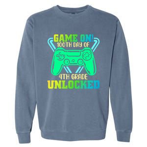 Game On 4Th Grade Unlocked Video Game Lover 100Th Days Gift Garment-Dyed Sweatshirt