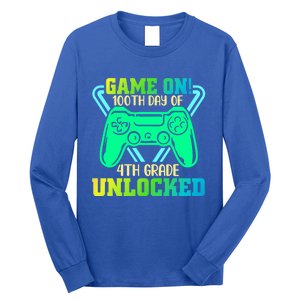 Game On 4Th Grade Unlocked Video Game Lover 100Th Days Gift Long Sleeve Shirt