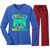 Game On 4Th Grade Unlocked Video Game Lover 100Th Days Gift Women's Long Sleeve Flannel Pajama Set 