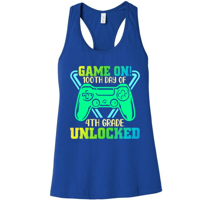 Game On 4Th Grade Unlocked Video Game Lover 100Th Days Gift Women's Racerback Tank