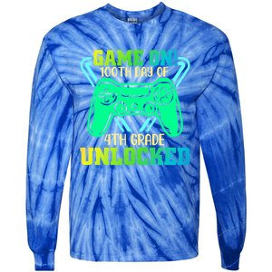 Game On 4Th Grade Unlocked Video Game Lover 100Th Days Gift Tie-Dye Long Sleeve Shirt