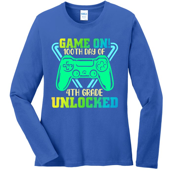 Game On 4Th Grade Unlocked Video Game Lover 100Th Days Gift Ladies Long Sleeve Shirt