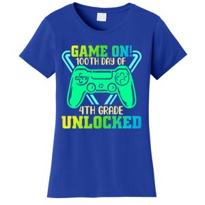 Game On 4Th Grade Unlocked Video Game Lover 100Th Days Gift Women's T-Shirt