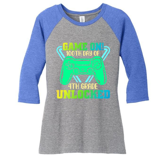 Game On 4Th Grade Unlocked Video Game Lover 100Th Days Gift Women's Tri-Blend 3/4-Sleeve Raglan Shirt